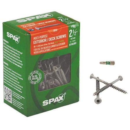Spax Wood Screw, 2-1/2 in, Galvanized Flat Head 109 PK 4191670450604